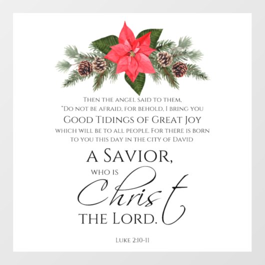 Lukas 2:10-11 Goede Tidings Poinsettia Kerstmis Raamsticker (Vel)
