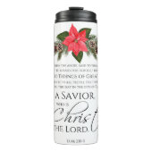 Lukas 2:10-11 Goede Tidings Poinsettia Kerstmis Thermosbeker (Voorkant)