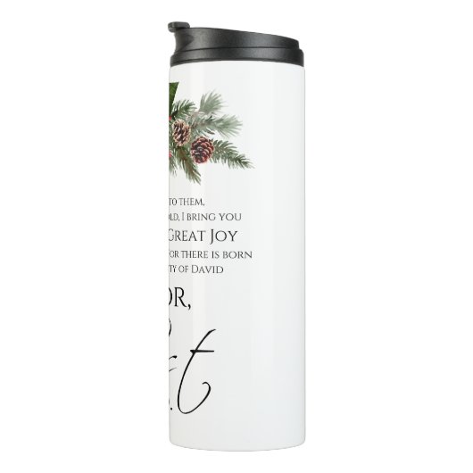 Lukas 2:10-11 Goede Tidings Poinsettia Kerstmis Thermosbeker (Geroteerd rechts)