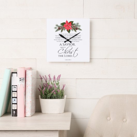 Lukas 2:10-11 Goede Tidings Poinsettia Kerstmis Vierkante Klok (Leeskamer)