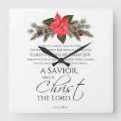 Lukas 2:10-11 Goede Tidings Poinsettia Kerstmis Vierkante Klok (Voorkant)