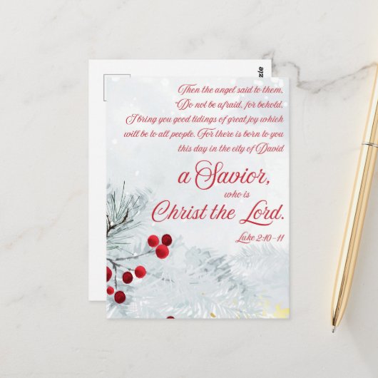 Lukas 2:10-11 Waterverf Kerstwinter Briefkaart (Voorkant / Achterkant in situ)