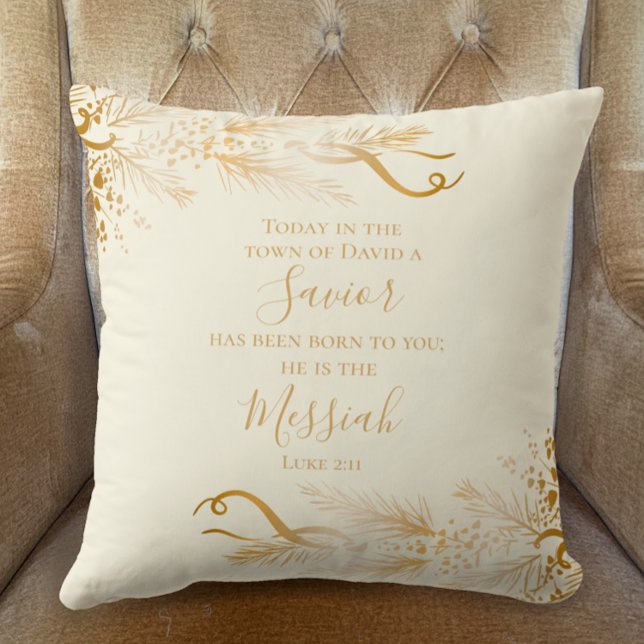 Lukas 2:11 Christelijke Schrift Goud Vrolijk Kerst Kussen (Luke 2:11 A Savior is born Custom Bible Scripture, Golden Modern Unique Merry Christmas Decor Gift)