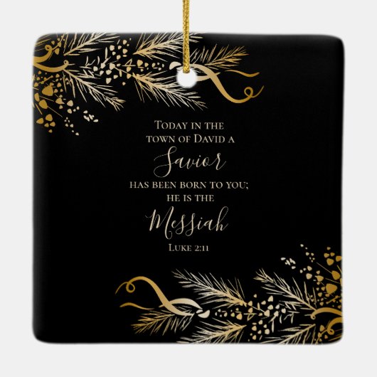 Lukas 2:11 Schriftgedeelte Elegant goud Vrolijk ke Keramisch Ornament (Achterkant)