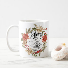 Lukas 2:14 Glorie voor God Kerstmis Gouden Bloem Koffiemok