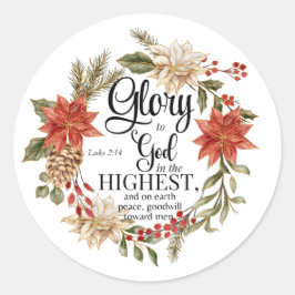 Lukas 2:14 Glorie voor God Kerstmis Gouden Bloem Ronde Sticker