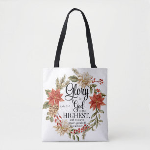 Lukas 2:14 Glorie voor God Kerstmis Gouden Bloem Tote Bag