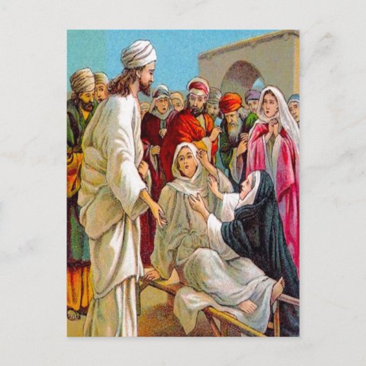 Lukas 7:11-17 Jezus brengt een dood Man tot leven Briefkaart (Voorkant)