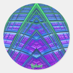 LUKAS ~ Cool! Groen Paarse blauw geometrisch ~ Ronde Sticker