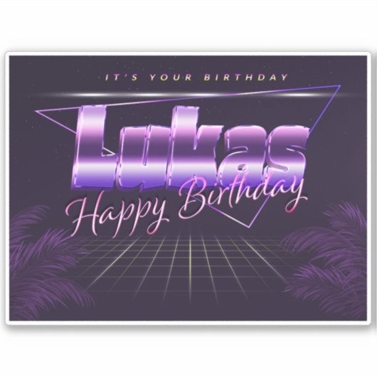 Lukas Name Vorname lila retro Sticker Geburtstag (Voorkant)