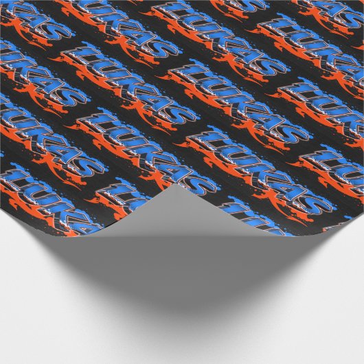 Lukas Vorname Name Graffiti blue orange Cadeaupapier (Hoek)