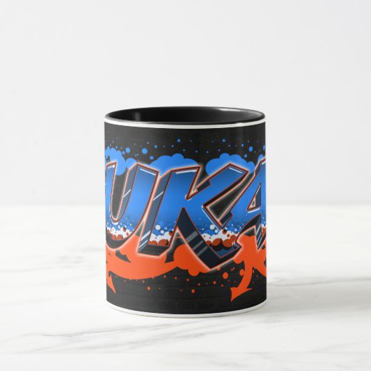 Lukas Vorname Name Graffiti blue orange Tasse Mok (Midden)