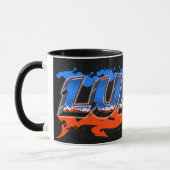 Lukas Vorname Name Graffiti blue orange Tasse Mok (Links)