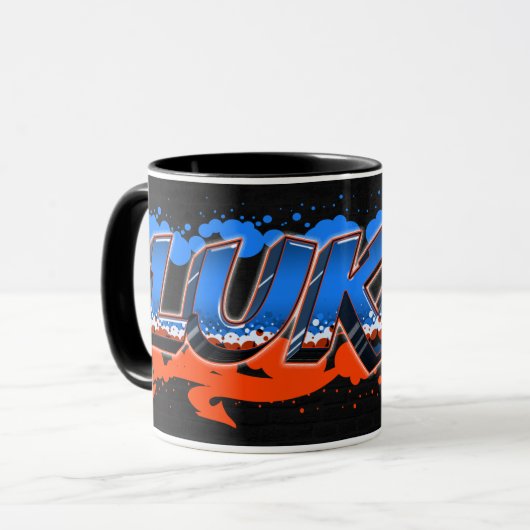 Lukas Vorname Name Graffiti blue orange Tasse Mok (Voorkant links)