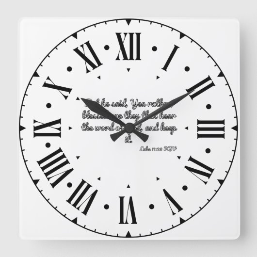 Luke 11:28 KJV Bijbel Verse Black Roman Numeral Vierkante Klok (Voorkant)