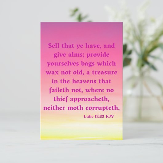 Luke 12:33 KJV Bijbelsscriptie Pic Greeting Kaart (Staand voorkant)