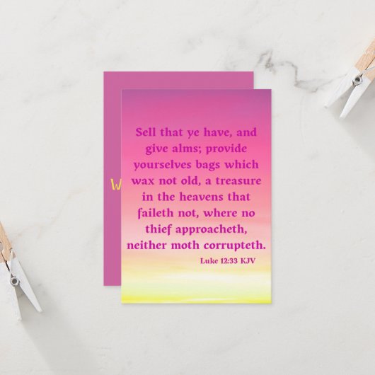 Luke 12:33 KJV Bijbelsscriptie Pic Greeting Kaart (Voorkant / Achterkant in situ)