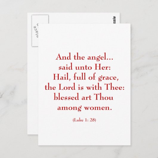 Luke 1: 28 (Hail Mary) Briefkaart (Voorkant / Achterkant)
