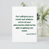 Luke 21:15 KJV Bijbel Verse Flat Wenskaart Kaart (Staand voorkant)