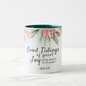Luke 2:10 Goede getimede van grote vreugde, Kerstm Tweekleurige Koffiemok (Center)