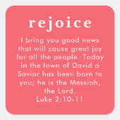 Luke 2:10 Red Bible Verse Christian Christmas Vierkante Sticker (Voorkant)