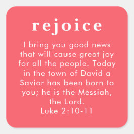 Luke 2:10 Red Bible Verse Christian Christmas Vierkante Sticker