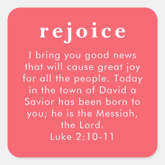 Luke 2:10 Red Bible Verse Christian Christmas Vierkante Sticker (Voorkant)