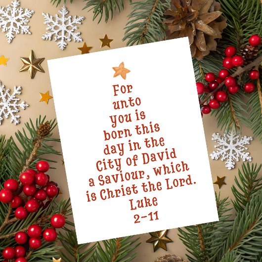Luke 2:11 Bible Verse Christmas Tree Art Feestdagen Kaart
