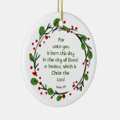 Luke 2:11 Christelijke Kerst Krans met Schriftuur Keramisch Ornament (Rechts)