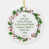 Luke 2:11 Christelijke Kerst Krans met Schriftuur Keramisch Ornament (Achterkant)