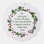 Luke 2:11 Christelijke Kerst Schrift Krans Ornament Kaart (Achterkant)