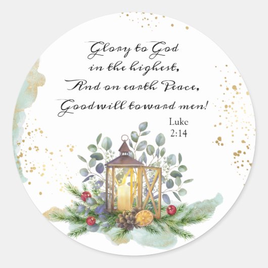 Luke 2:14 Glory aan God in de hoogste Kerstmis Ronde Sticker (Voorkant)