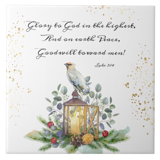 Luke 2:14 Glory aan God in de hoogste Kerstmis Tegeltje (Voorkant)