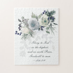 Luke 2:14 "Glory to God" White Rose Legpuzzel