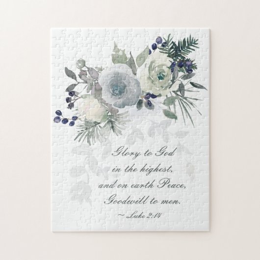 Luke 2:14 "Glory to God" White Rose Legpuzzel (Verticaal)