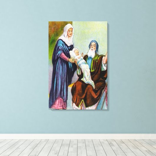 Luke 2:25-35 Simeon ziet Gods Salvation canvas Afdruk (Insitu (Houten vloer))