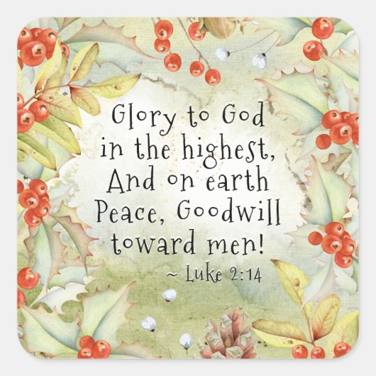 Luke 2 Glorie 14 aan God in Hoogst, Kerstmis Vierkante Sticker (Voorkant)