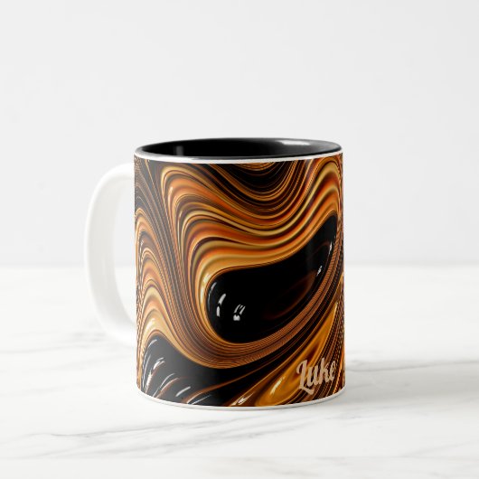 LUKE ~ GLOSSING OVER ~ Fractal Pattern ~ Original Tweekleurige Koffiemok (Voorkant links)