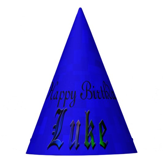 Luke, Happy Birthday Logo Blue Paper Pet. Feesthoedjes (Voorkant)