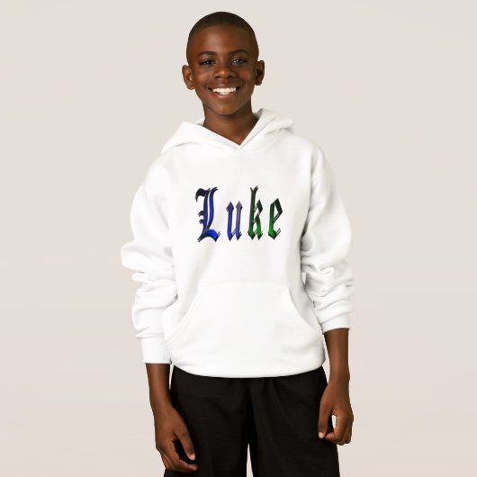 Luke, naam, Logo, Boys White Fleece Hoodie.. (Voorkant volledig)