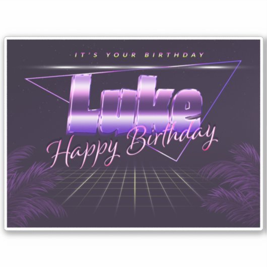 Luke Name Vorname lila retro Sticker Geburtstag (Voorkant)