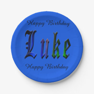 Luke, noem Logo, Blue Paper Birthday Party Bord. Papieren Bordje