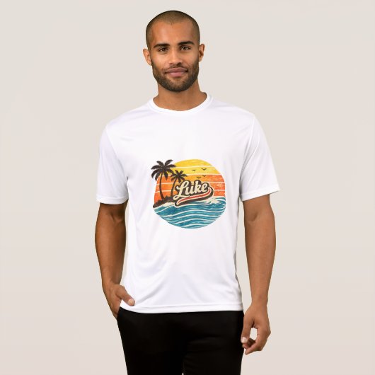 Luke Retro Zonsondergang Naam Ontwerp T-shirt (Voorkant volledig)