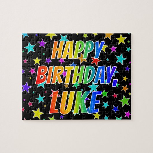"LUKE" Voornaam, geun "HAPPY BIRTHDAY" Legpuzzel (Horizontaal)
