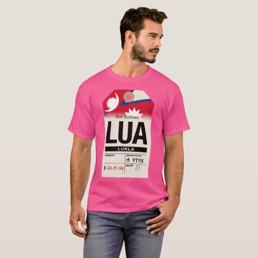 Lukla (Lua) Nepal Airline Bagagelabel T-shirt (Voorkant volledig)