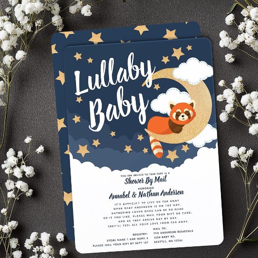 Lullaby Baby Red Panda Moon Baby shower per post Kaart