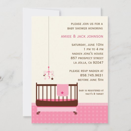 Lullaby Baby shower Invitation roze Kaart (Voorkant)