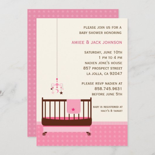 Lullaby Baby shower Invitation roze Kaart (Voorkant / Achterkant)