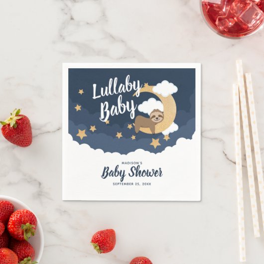 Lullaby Baby Sloth Moon Baby shower Servet (Insitu)