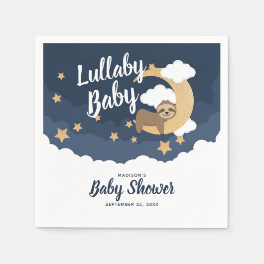 Lullaby Baby Sloth Moon Baby shower Servet (Voorkant)